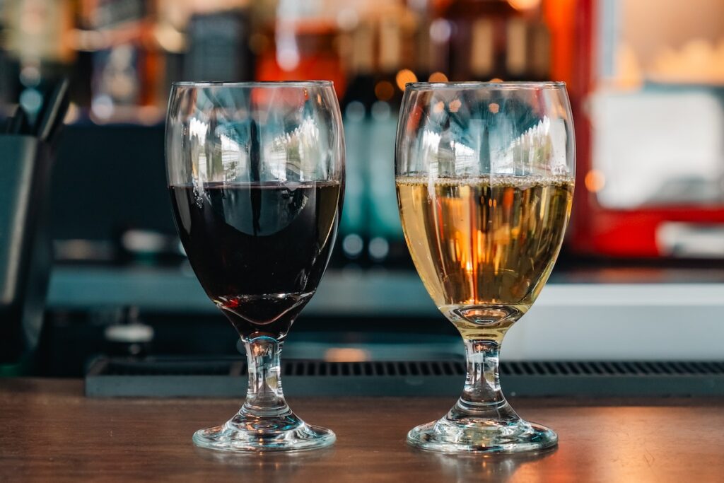 Wine glasses at the bar on the Star of Knoxville riverboat