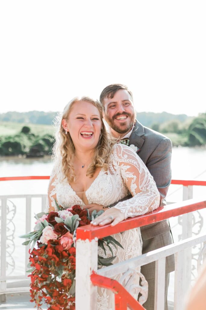 A happy bride and groom on the Star of Knoxville riverboat