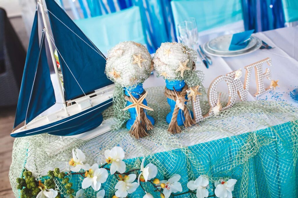 tropically inspired decor for a wedding on the Star of Knoxville