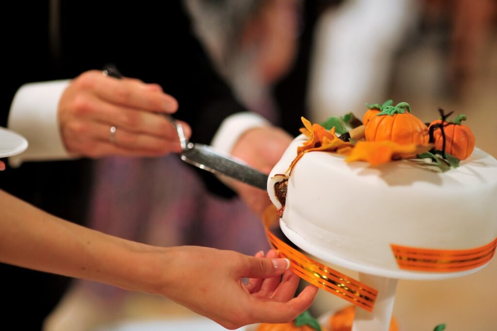 Halloween-themed wedding cake